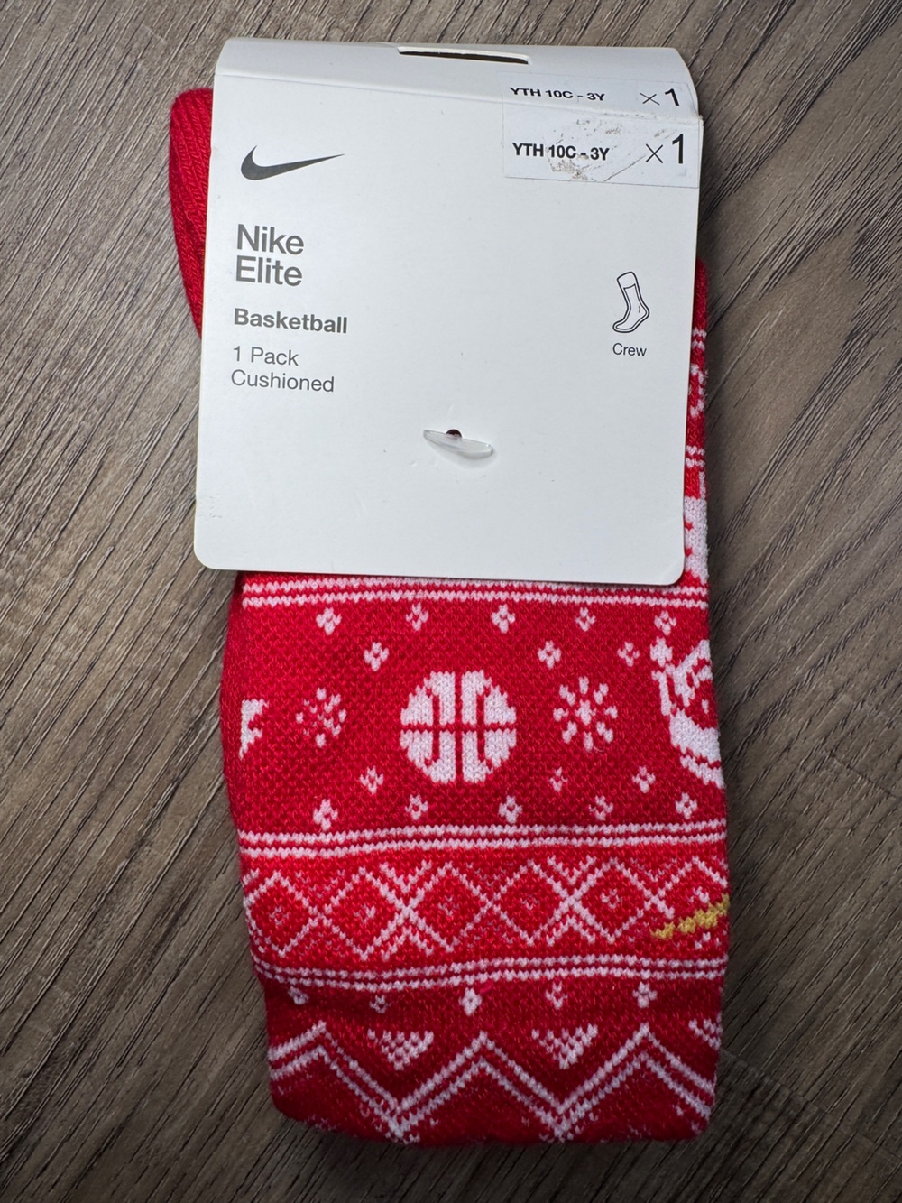 Nike Elite Basketball Christmas Snowflake Crew Socks Youth 10C-3Y